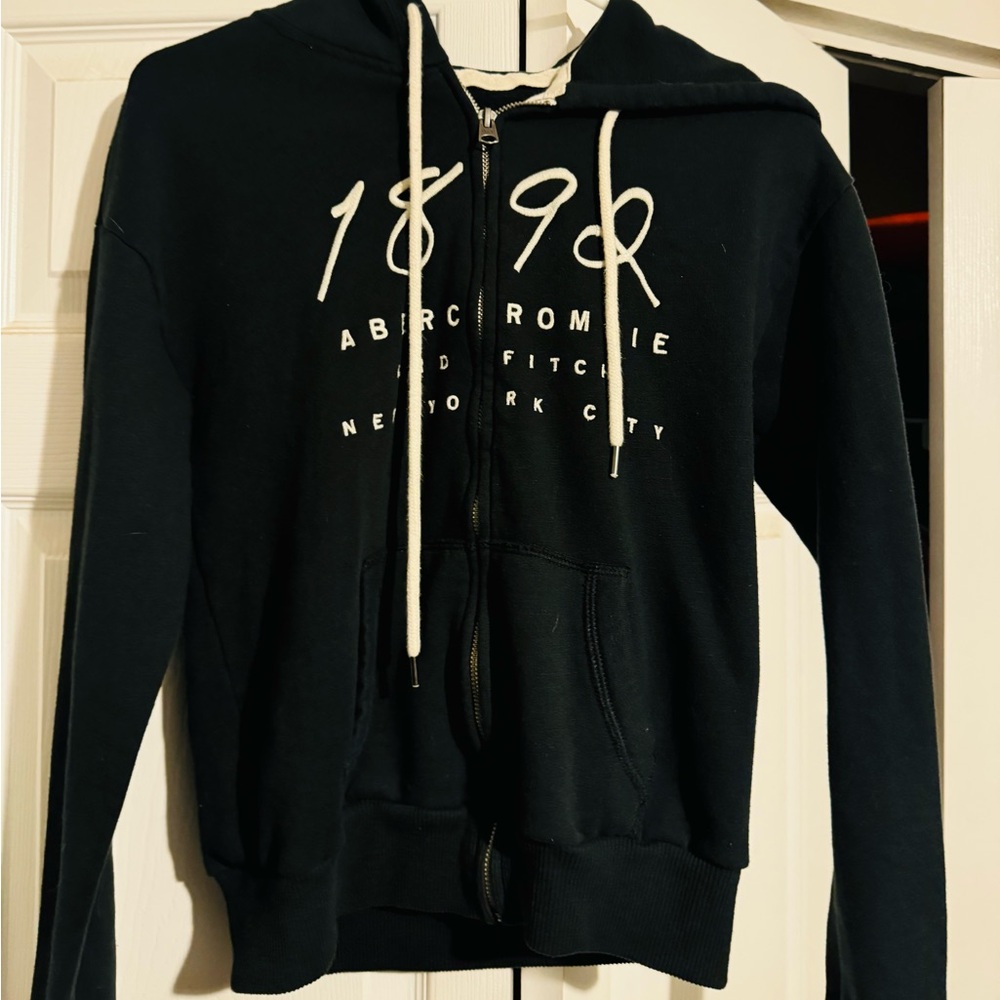 Abercrombie & Fitch Black Hoodie-black with white lettering